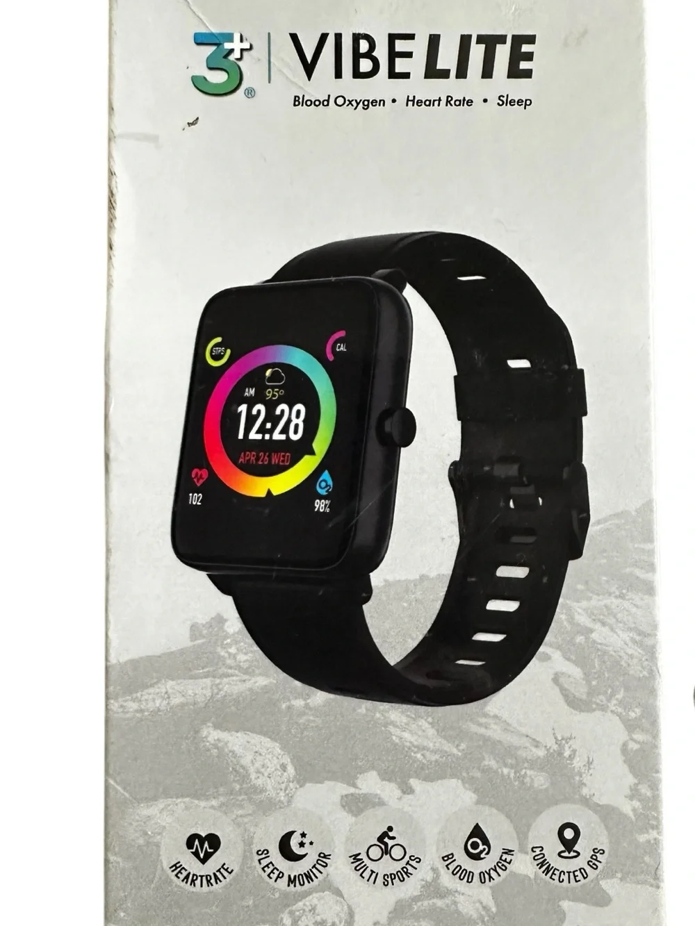 3Plus Vibe Lite Smartwatch black wristband square digital color display NIB
